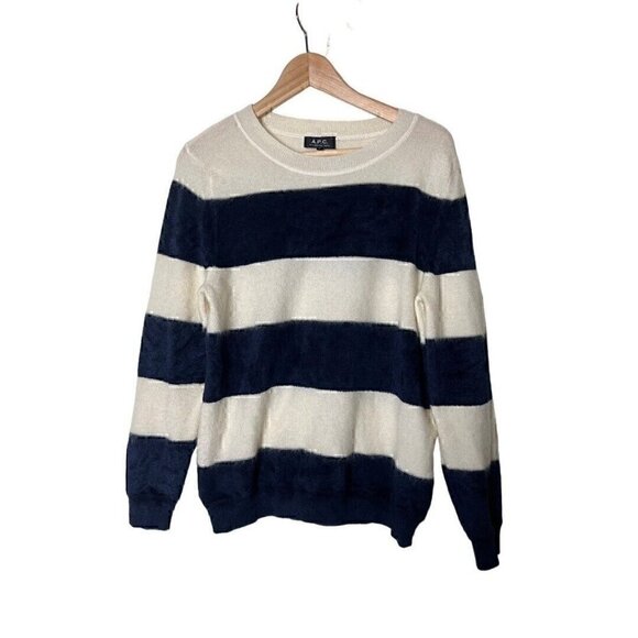 A.P.C Womens Blue Stripe Mohair Blend Sweater M - Picture 1 of 5